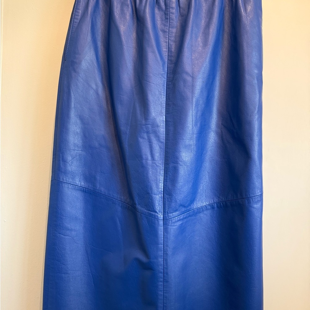 Vibrant Royal Blue leather Jacket and Skirt set - Picture 8 of 9